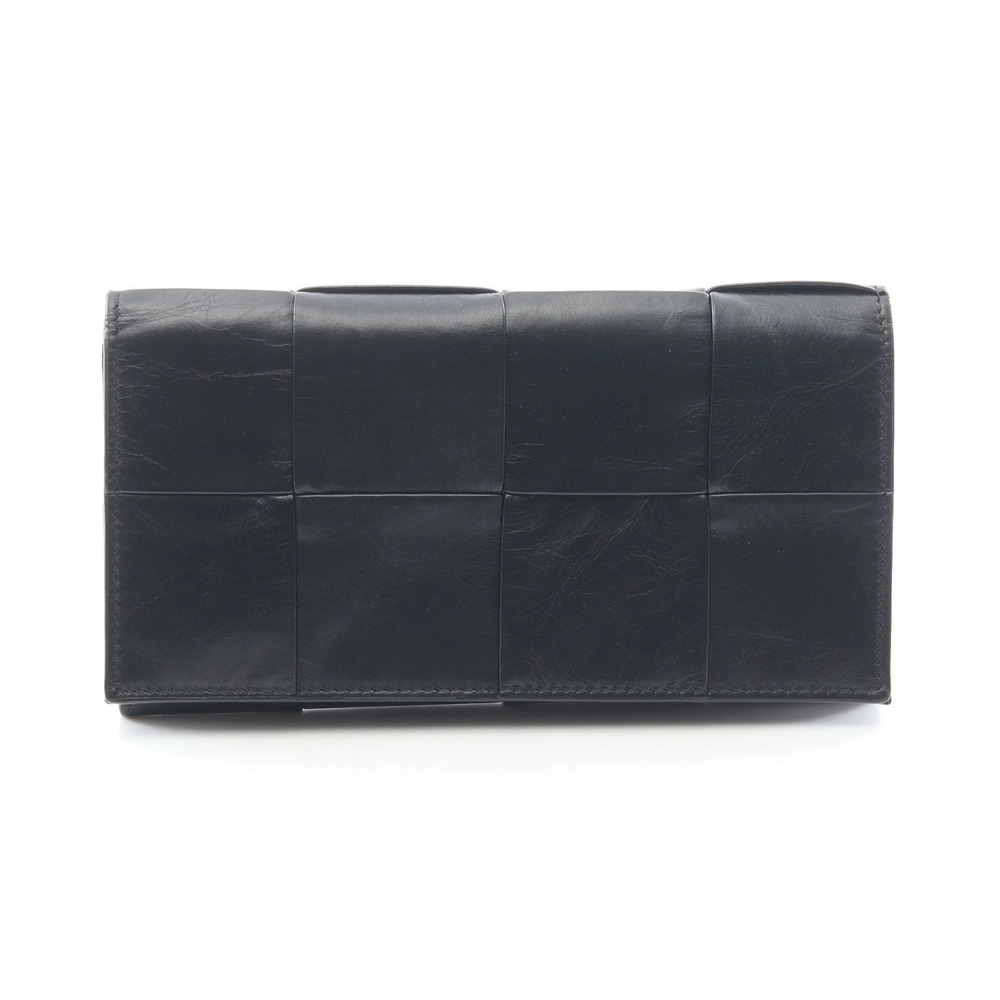 Bottega Veneta Maxi Intrecciato Bi fold Long Wallet Leather Black